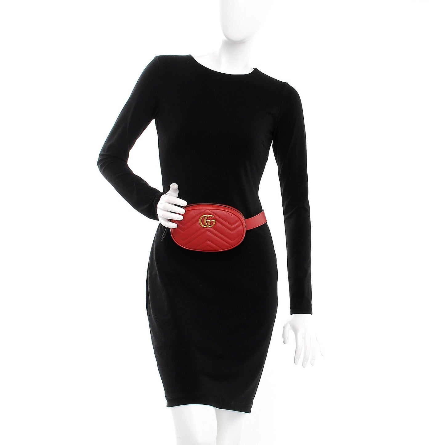 Calfskin Matelasse GG Marmont Belt Bag 85 34 Hibiscus Red