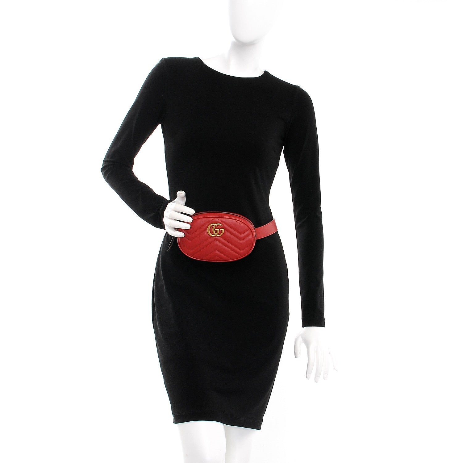 Gucci Calfskin Matelasse GG Marmont Belt Bag 85 34 Hibiscus Red 2 of 7