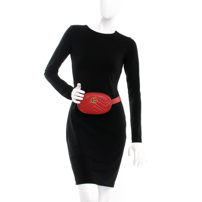 Gucci Calfskin Matelasse GG Marmont Belt Bag 85 34 Hibiscus Red 2 of 7
