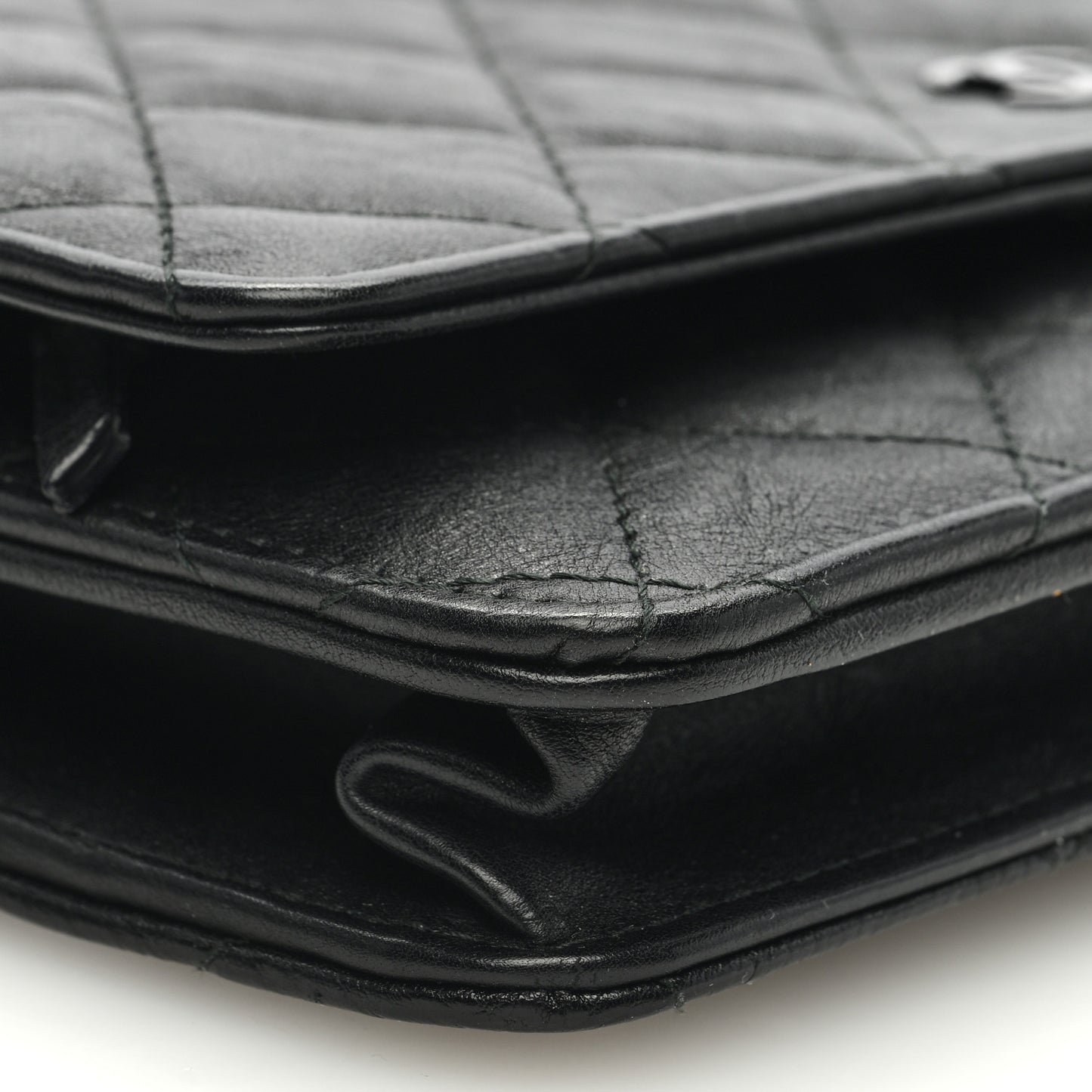 Crumpled Calfskin Quilted Wallet On Chain WOC So Black