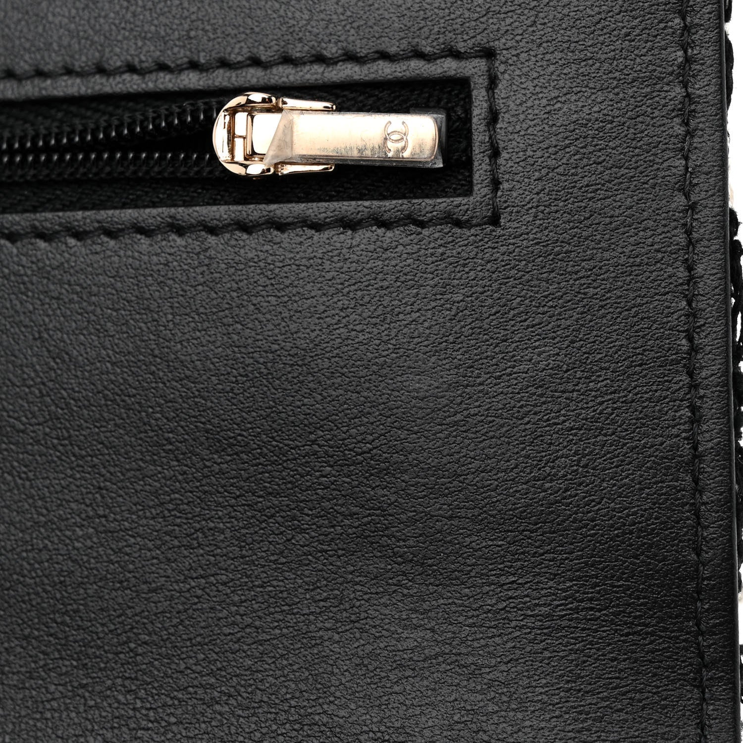 Chanel Tweed Quilted Wallet On Chain WOC Black Ecru White 12 of 12