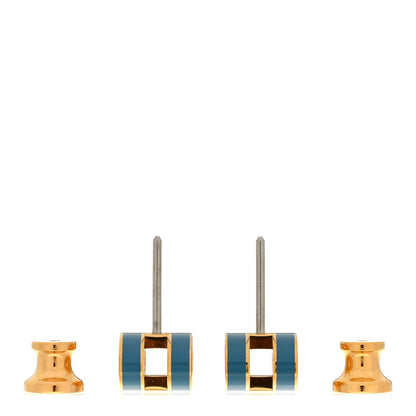 Hermes Gold Lacquered Pop H Earrings Bleu Jean 3 of 5
