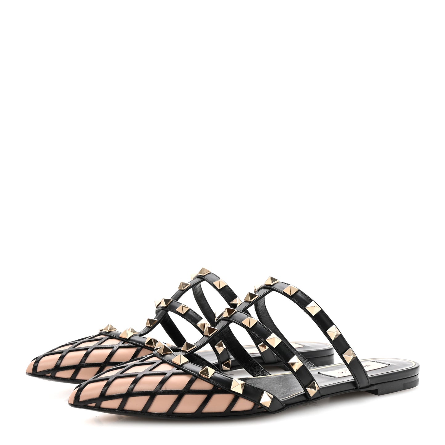 Calfskin Boudoir Rockstud Flat Cage Mules 36.5 Rose Cannelle Black
