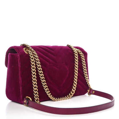 Gucci Velvet Matelasse Embroidered Small GG Marmont Shoulder Bag Fuchsia Violet Cyclamen 4 of 8