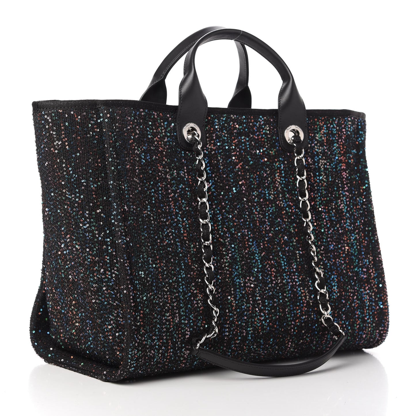 Calfskin Sequin Medium Deauville Tote Black