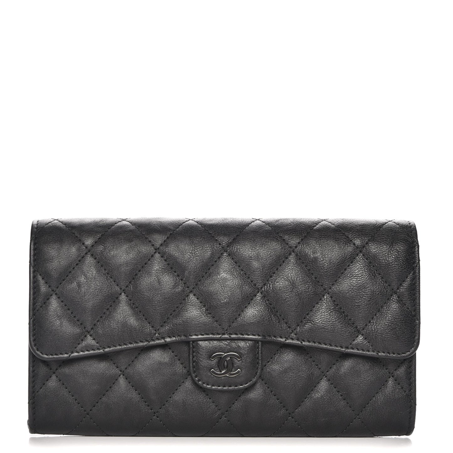 Crumpled Calfskin Quilted Large Flap Wallet So Black