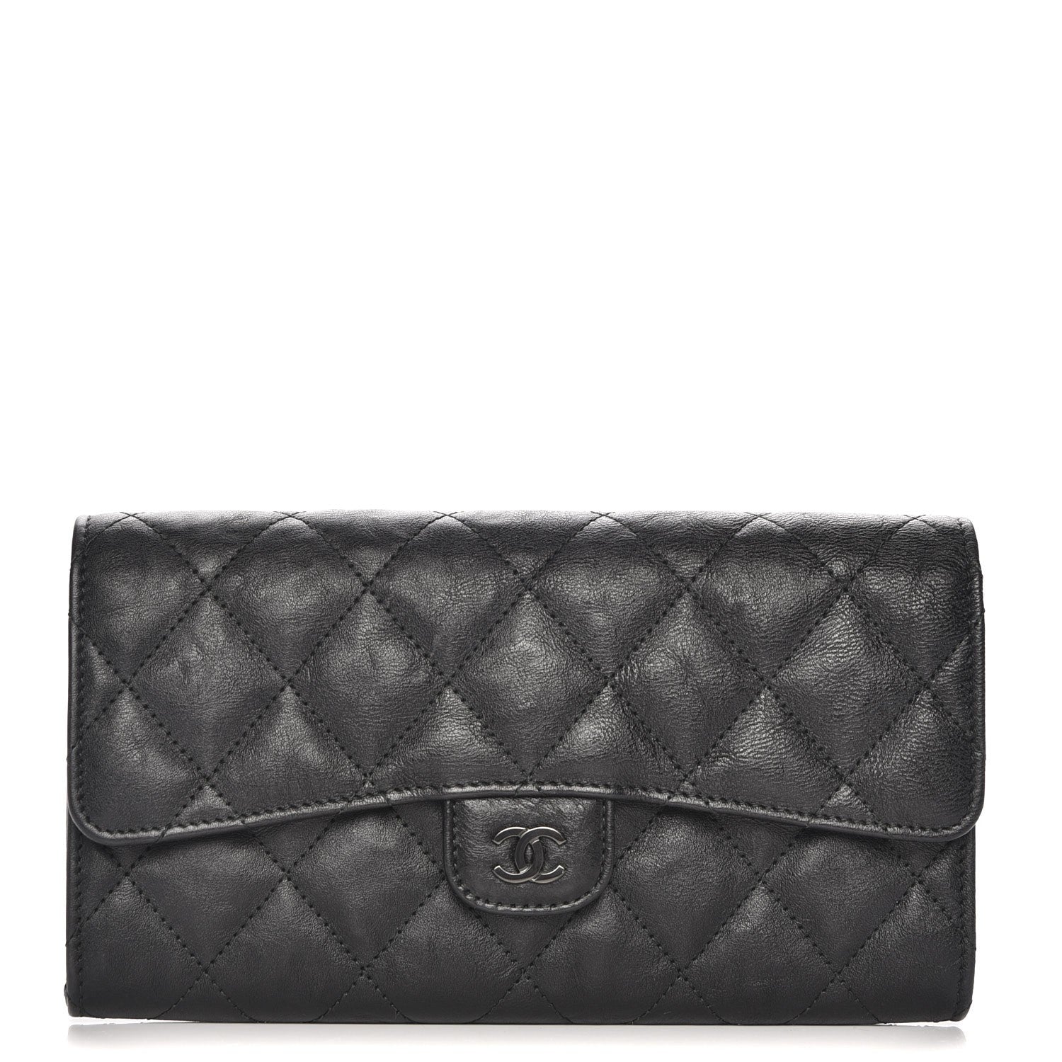 Chanel Crumpled Calfskin Quilted Large Flap Wallet So Black 1 of 8