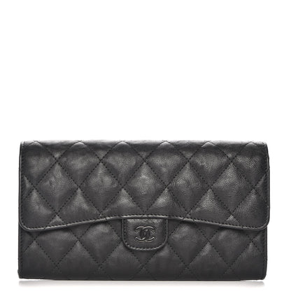 Chanel Crumpled Calfskin Quilted Large Flap Wallet So Black 1 of 8