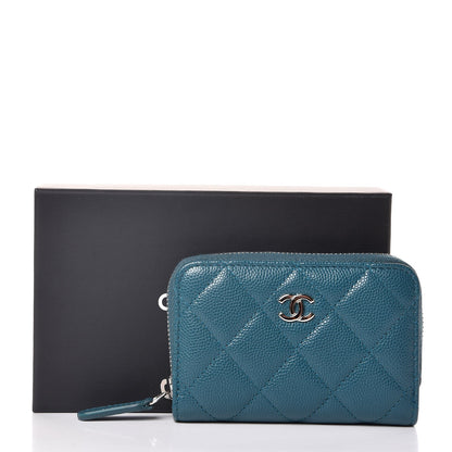Chanel Caviar Quilted Zip Around Coin Purse Dark Turquoise 8 of 8