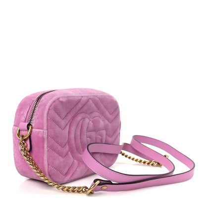Gucci Velvet Matelasse Marquise Crystals Mini GG Marmont Chain Shoulder Bag Malva 3 of 11