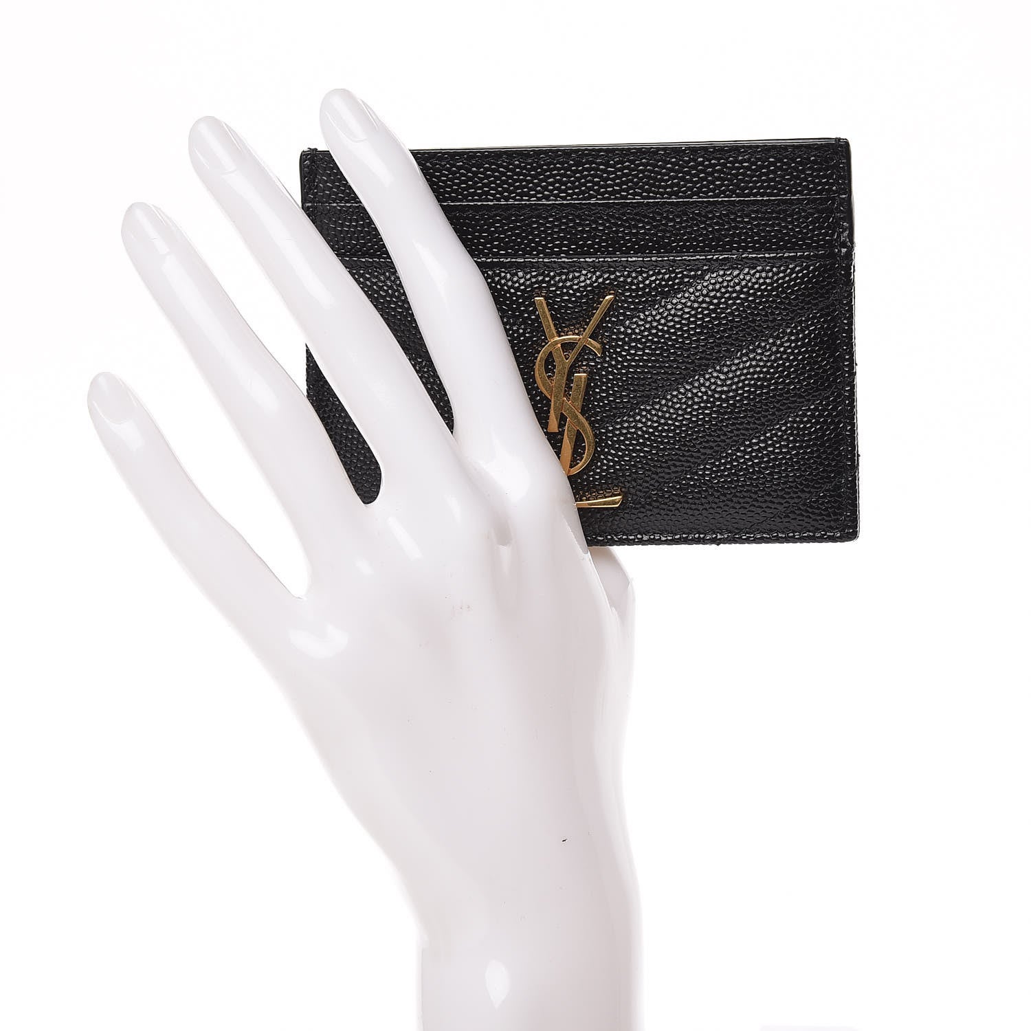 Saint Laurent Grain De Poudre Matelasse Chevron Monogram Credit Card Case Black 2 of 7