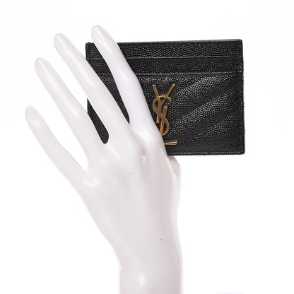 Saint Laurent Grain De Poudre Matelasse Chevron Monogram Credit Card Case Black 2 of 7
