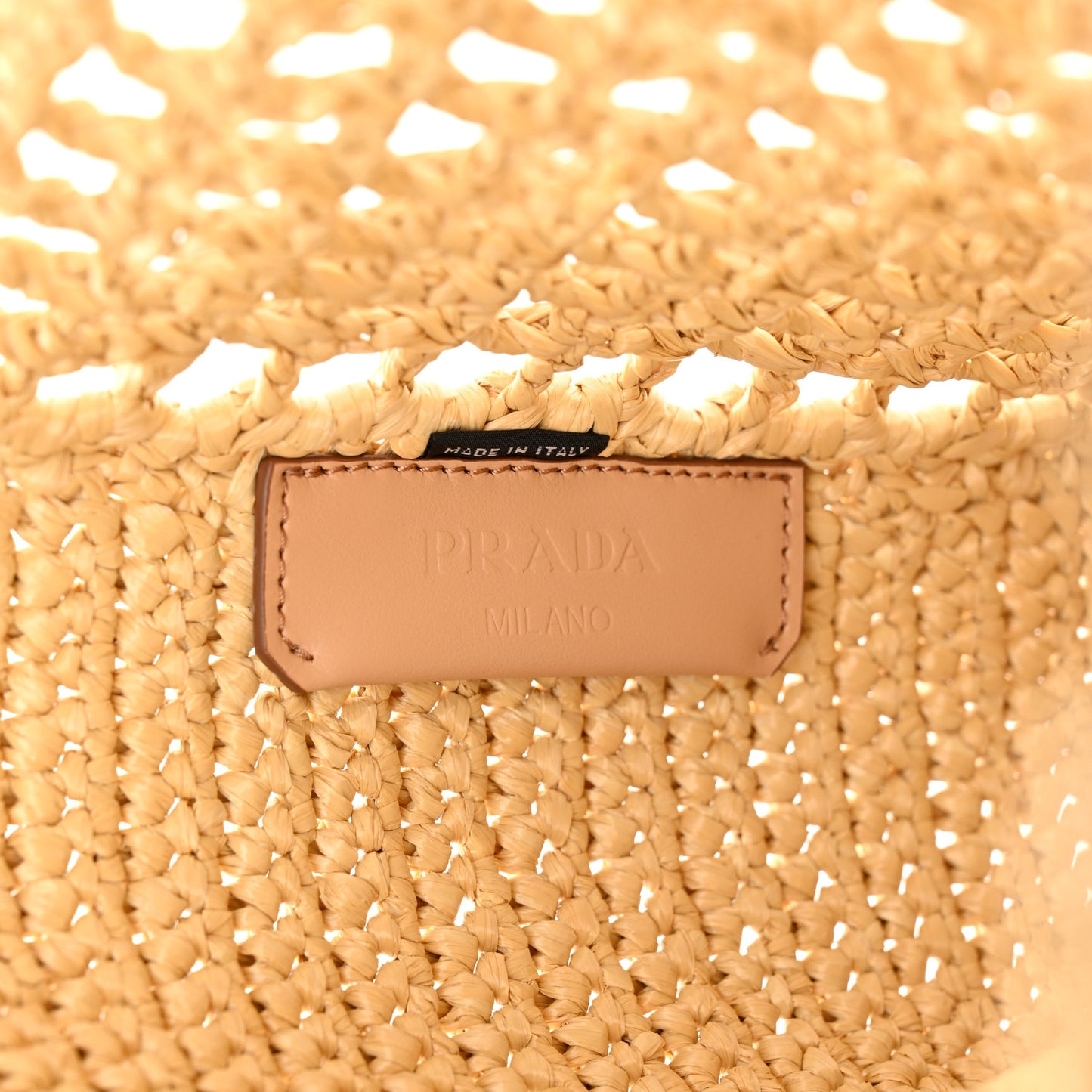 Yarn Raffia Effect Crochet Logo Embroidered Small Tote Bag Naturale