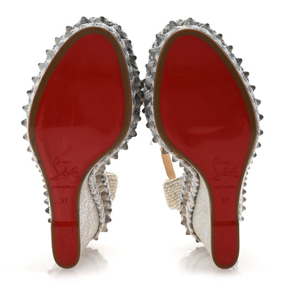 Christian Louboutin Glitter Calfskin Rope Spiked Lata 110 Wedges 37 Silver 6 of 8