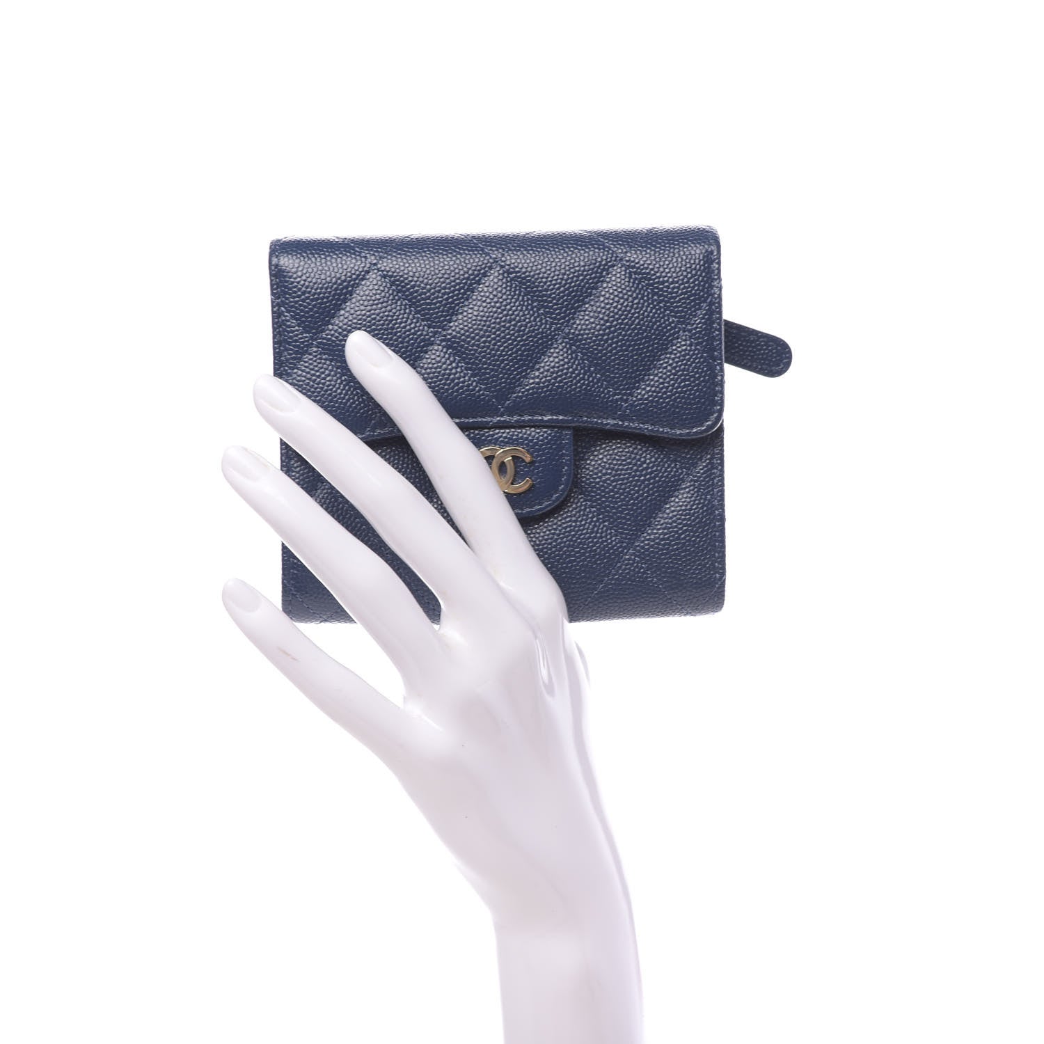 Chanel Caviar Quilted Compact Flap Wallet Navy 2 of 8