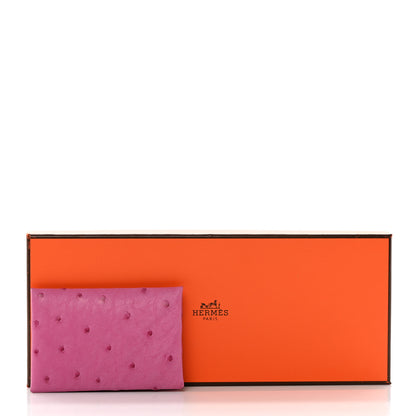 Hermes Ostrich Calvi Card Case Rose Tyrien 8 of 8