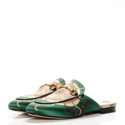 Gucci Satin Sea Lace Malaga Kid Womens Princetown Slippers 41 Gucci Bright Green Black 3 of 8