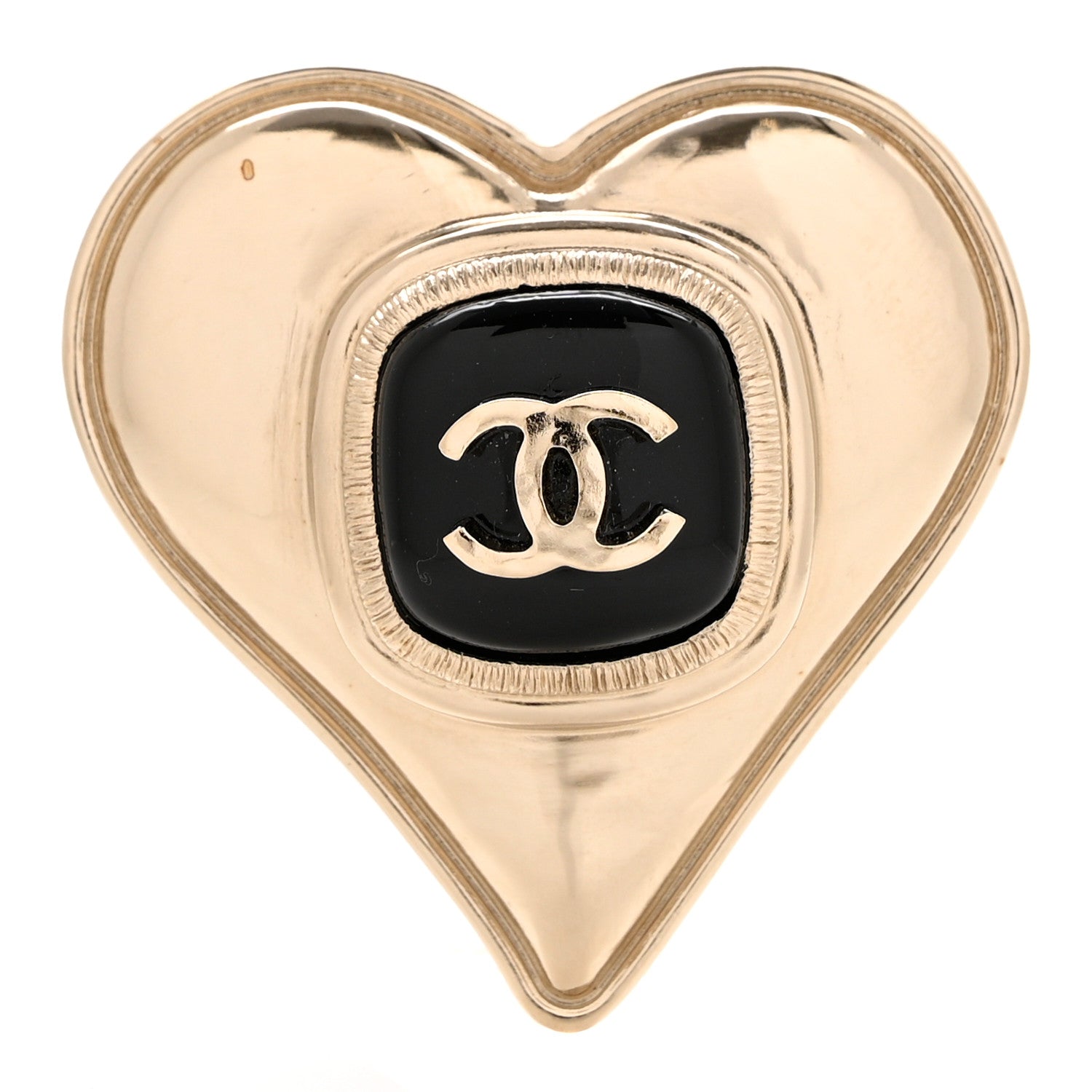 Chanel Metal Enamel CC Heart Brooch Gold Black 1 of 4