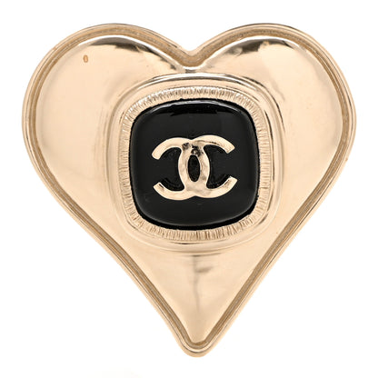 Chanel Metal Enamel CC Heart Brooch Gold Black 1 of 4