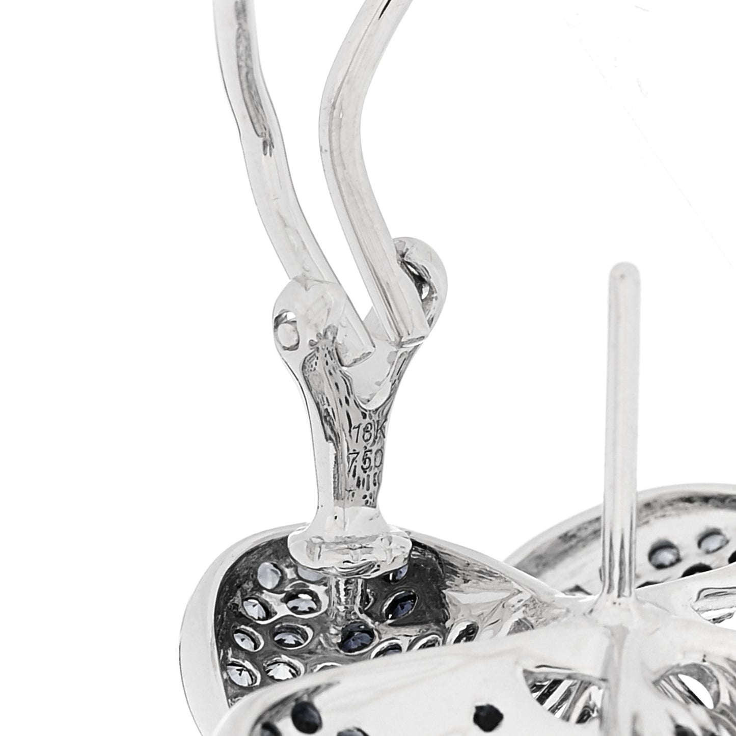 18K White Gold Diamond Blue Sapphire Flower Earrings