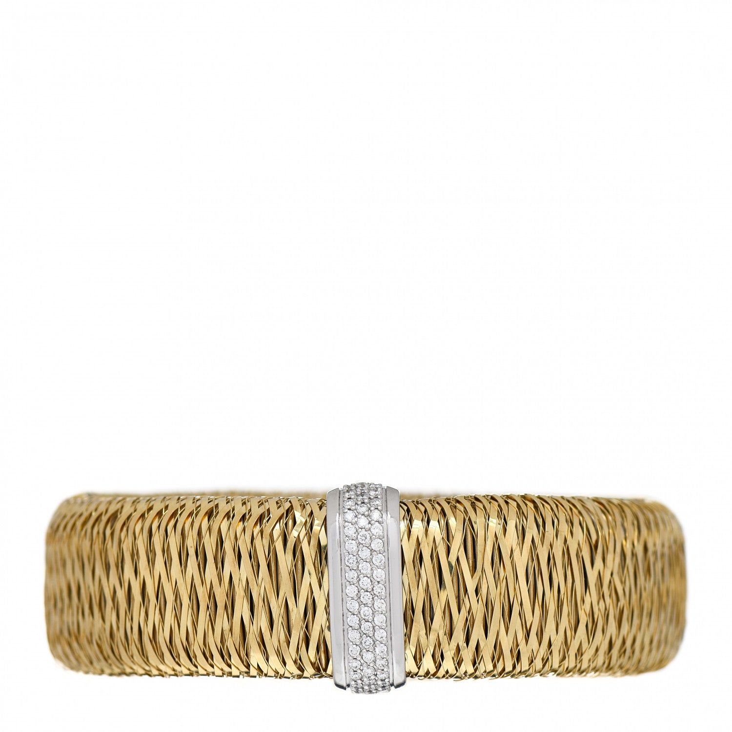 Roberto Coin 18K Yellow White Gold Diamond XL Primavera Bangle Bracelet 1 of 3