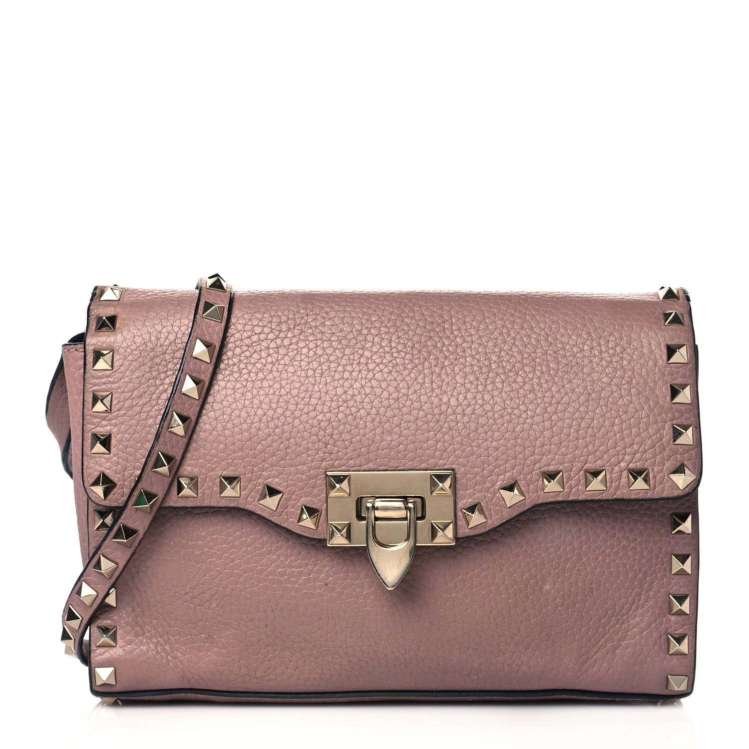 Valentino Garavani Pebbled Calfskin Medium Rockstud Flip Lock Crossbody Bag Lipstick 1 of 12