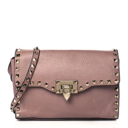 Valentino Garavani Pebbled Calfskin Medium Rockstud Flip Lock Crossbody Bag Lipstick 1 of 12