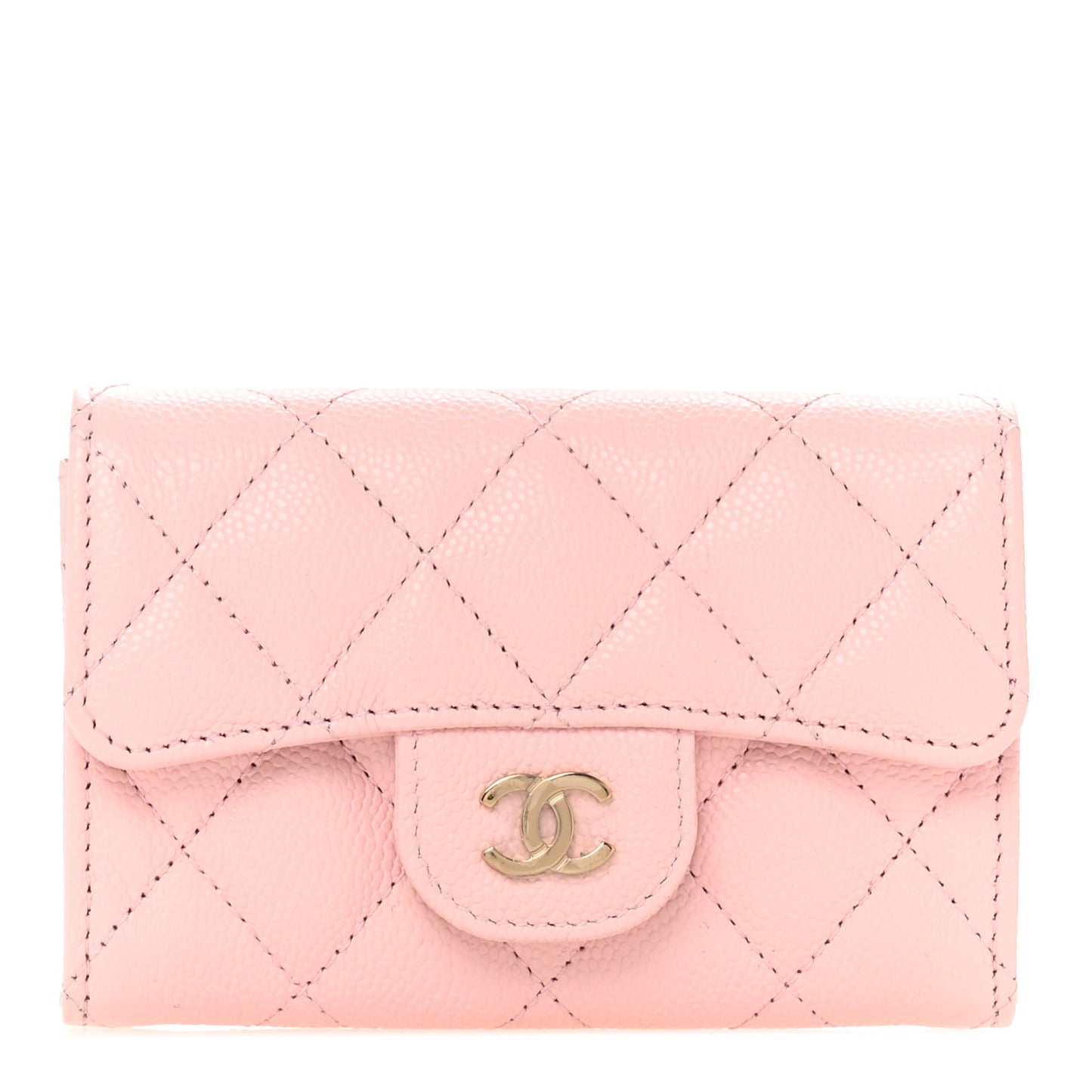 Caviar Quilted Flap Card Holder Wallet Light Pink