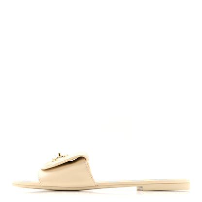 Chanel Lambskin Quilted Turnlock Flat Mules 39 Light Beige 1 of 26
