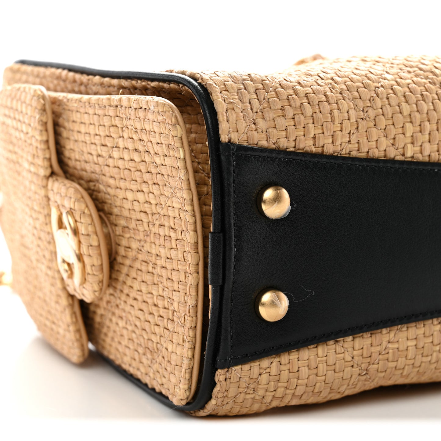 Braided Raffia Calfskin Quilted Mini Chanel 25 Handbag Beige Black