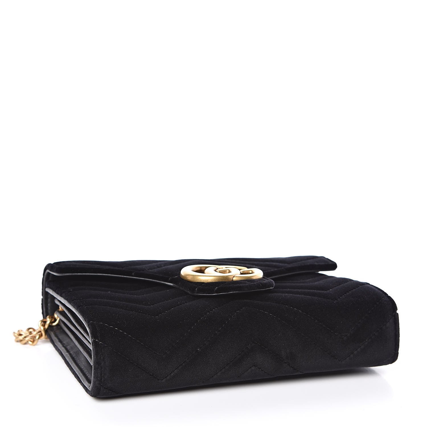 Gucci Velvet Matelasse GG Marmont Chain Wallet Black 3 of 10