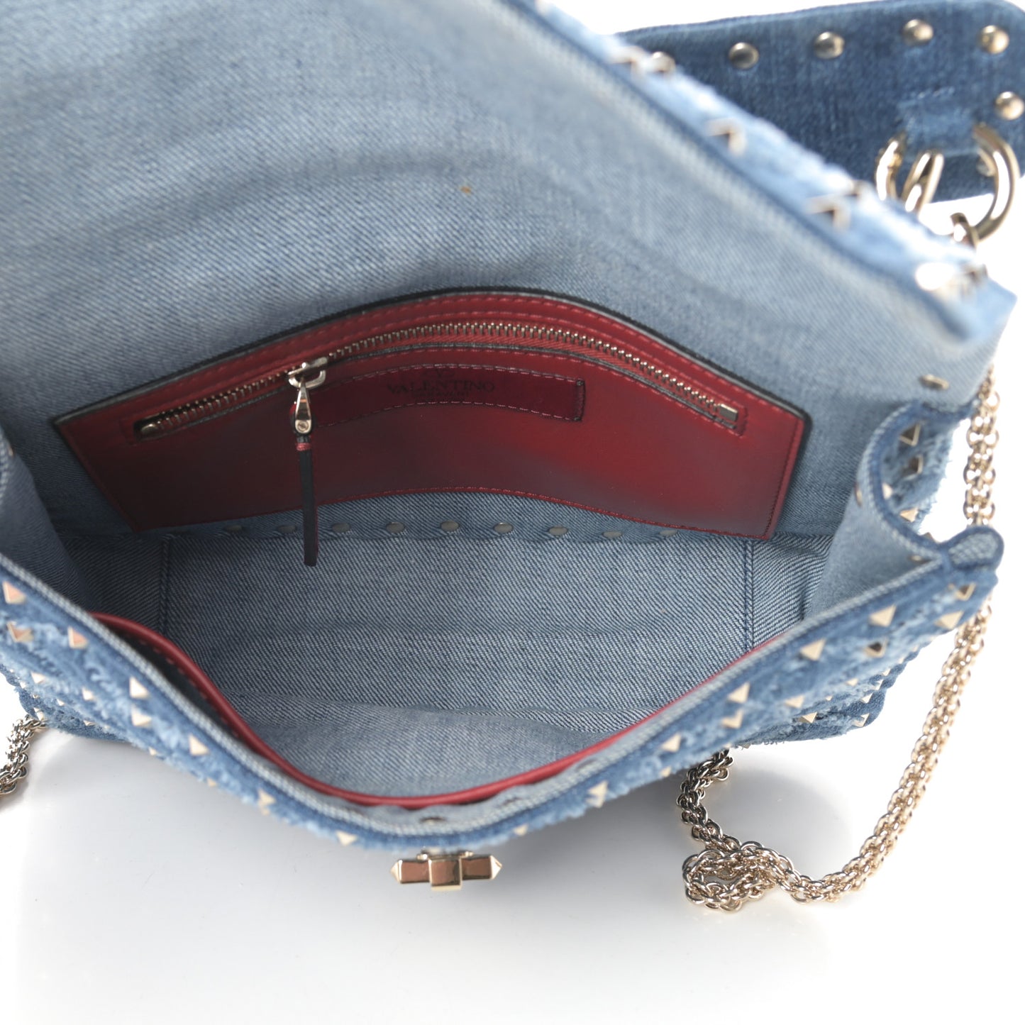 Denim Medium Rockstud Spike Shoulder Bag Denim