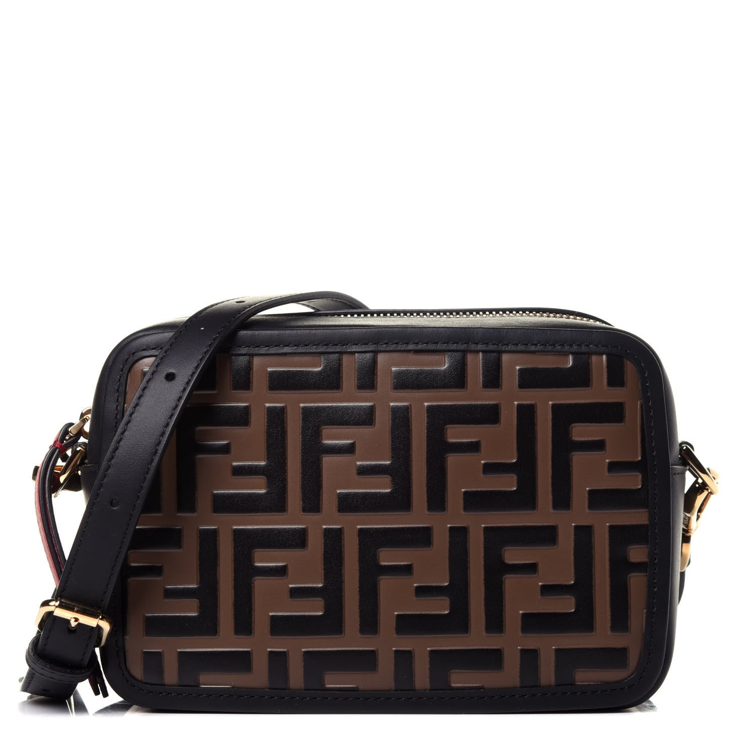 Fendi Vitello Century Bi-Color FF 1974 Embossed Mini Camera Case Maya Black 1 of 11