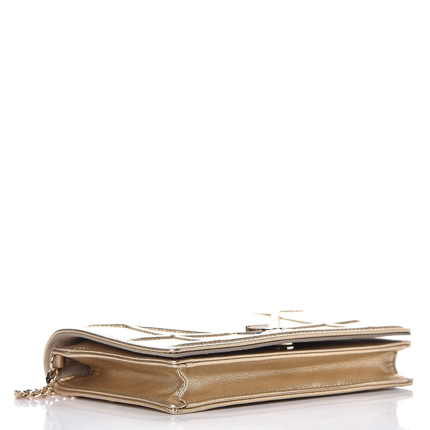 Metallic Calfskin Diorama Wallet on Chain Pouch Light Gold