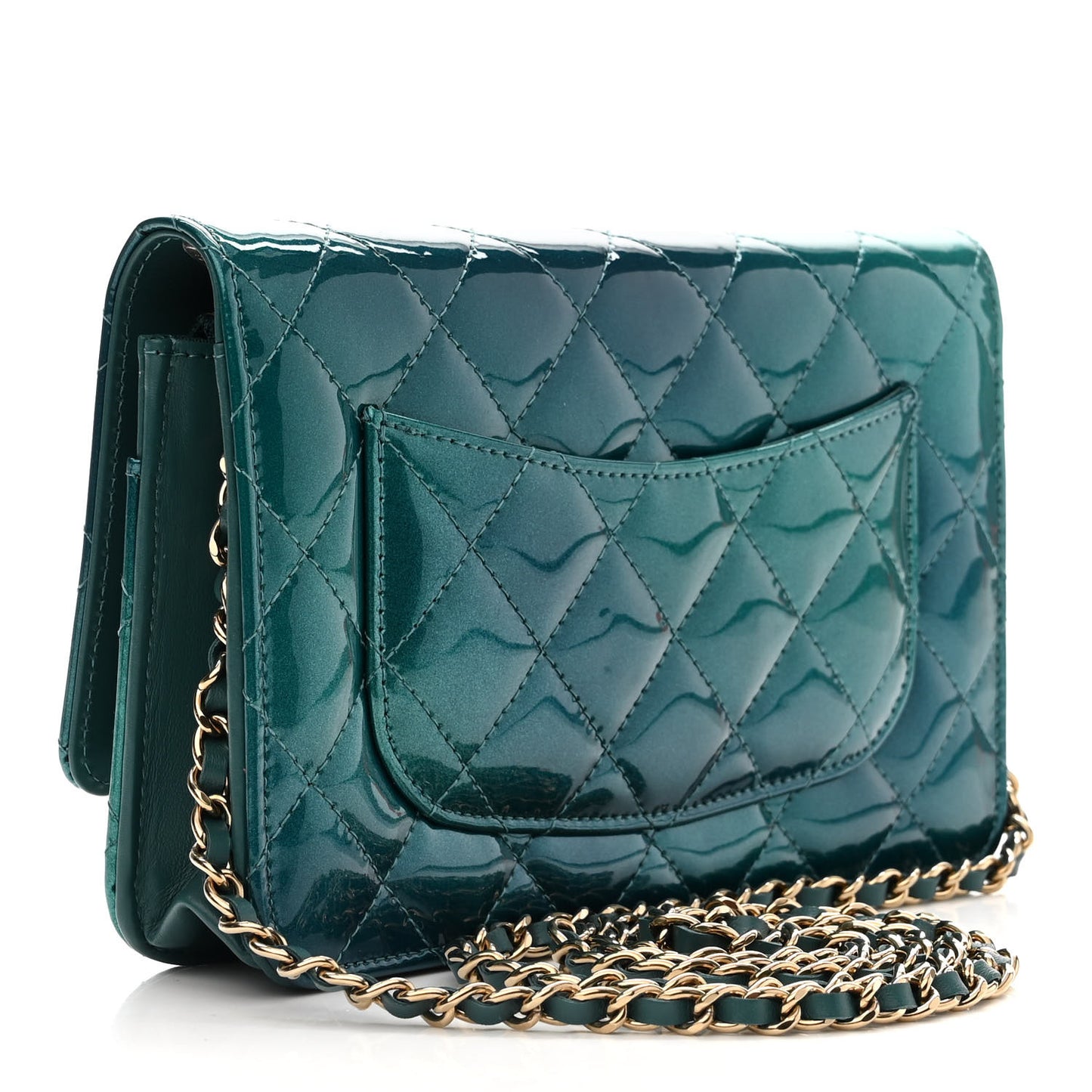 Shaded Patent Calfskin Quilted Wallet On Chain WOC Green Blue