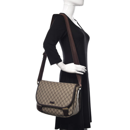 Gucci GG Plus Monogram Medium Double Buckle Flap Messenger Bag Beige Dark Brown 2 of 19