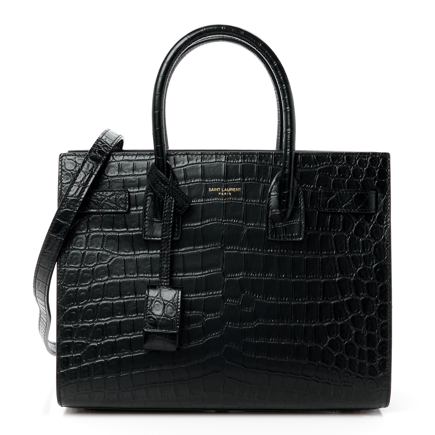 Calfskin Crocodile Embossed Baby Sac De Jour Black
