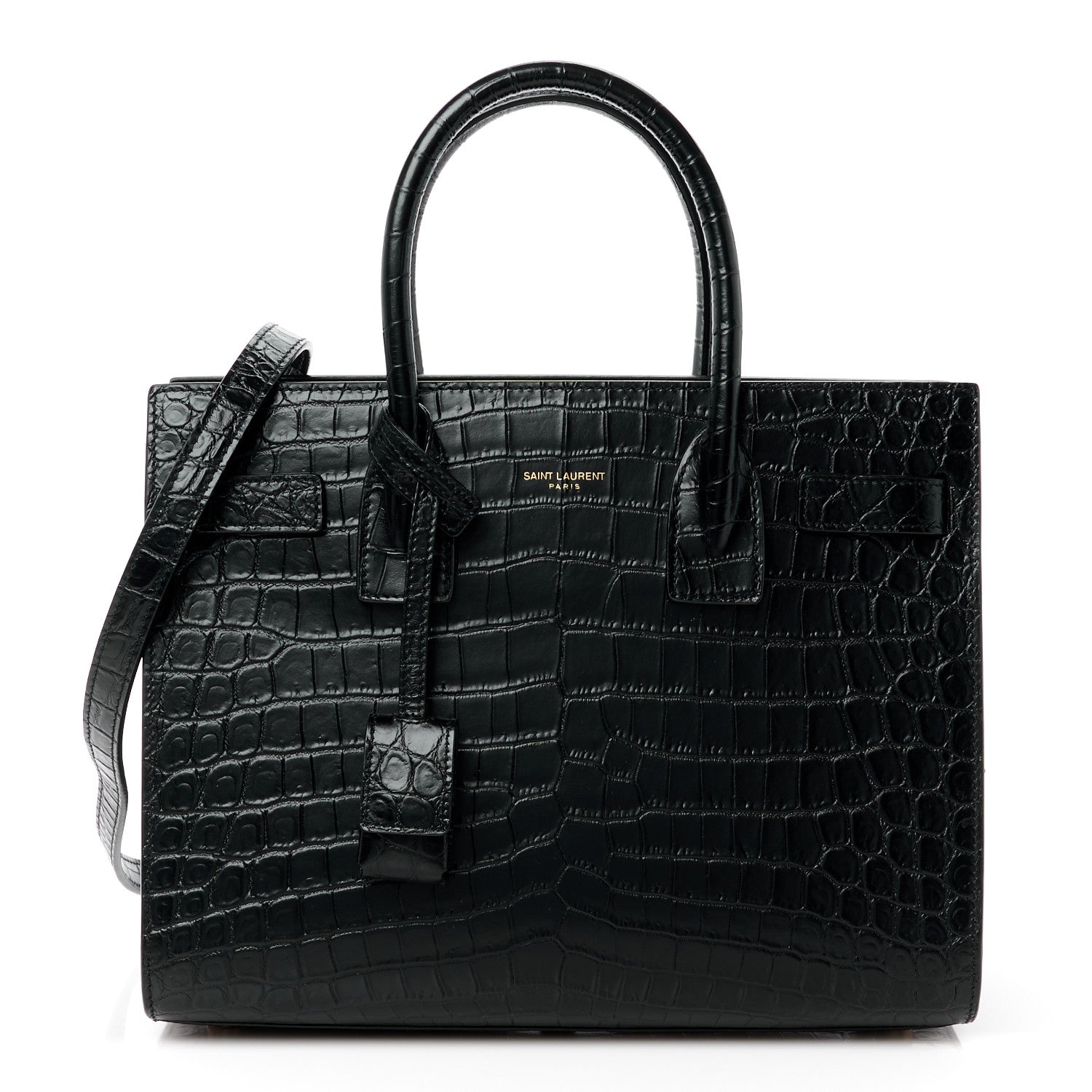 Saint Laurent Calfskin Crocodile Embossed Baby Sac De Jour Black 1 of 12
