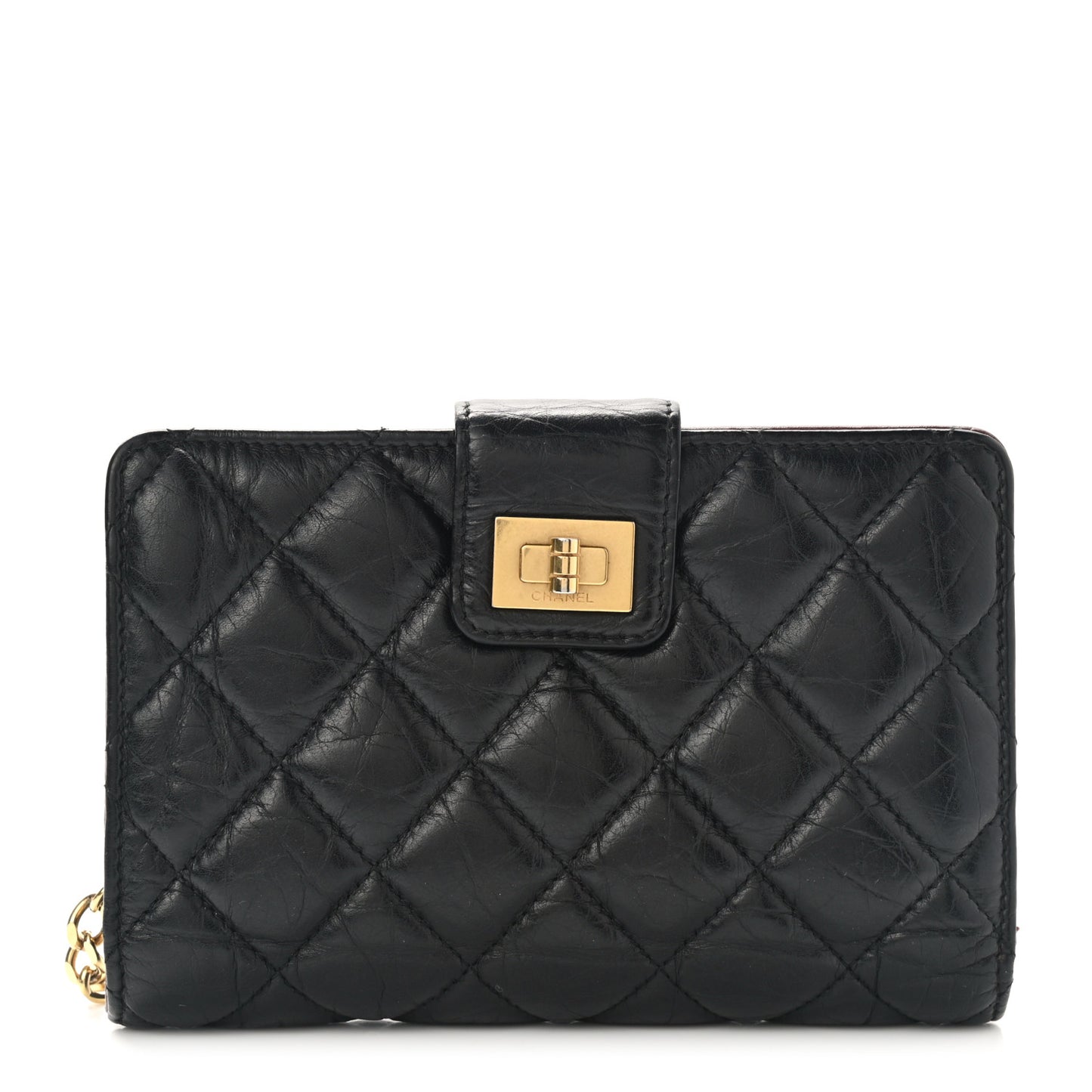 Aged Calfskin Quilted Reissue Zipped Pocket Wallet Black