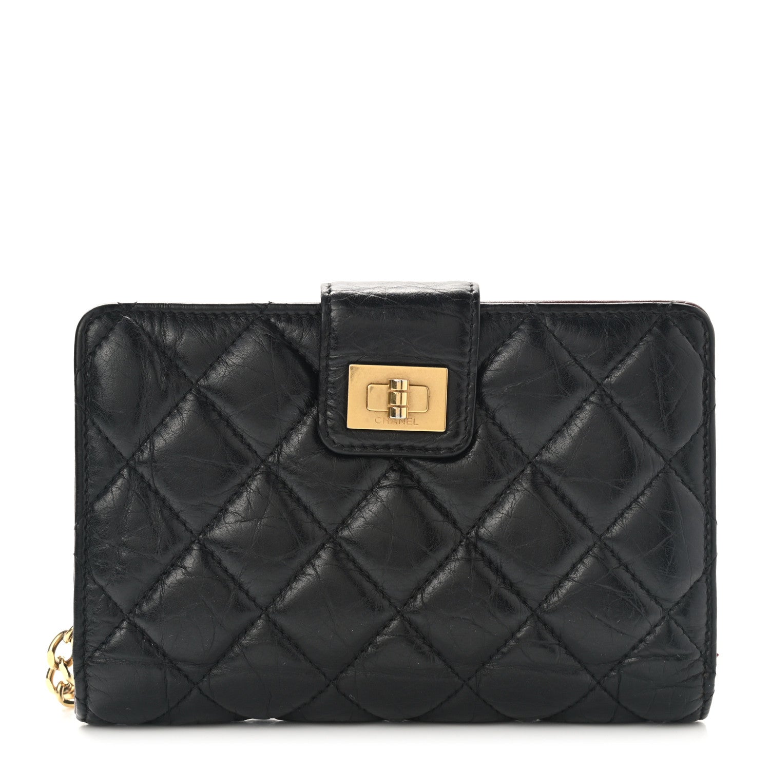 Chanel Aged Calfskin Quilted Reissue Zipped Pocket Wallet Black 1 of 8