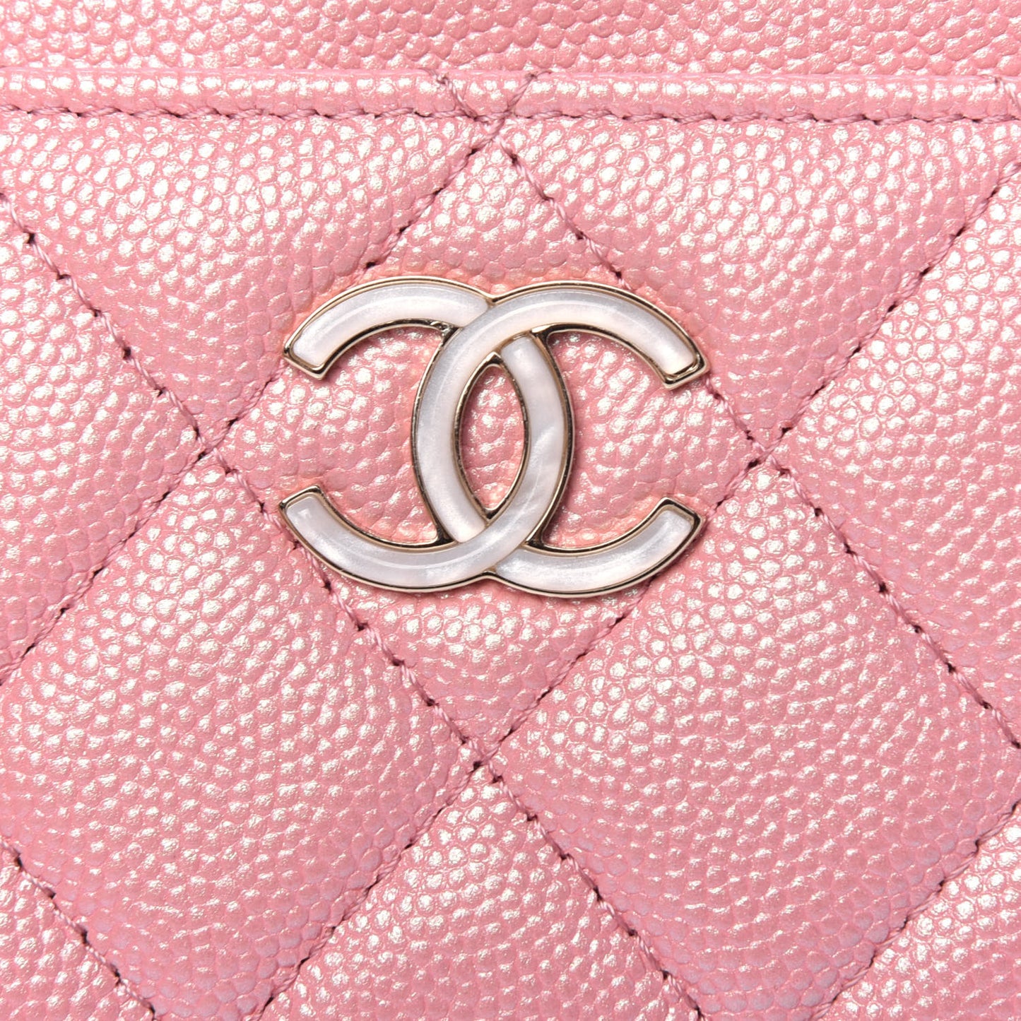 Iridescent Caviar Quilted Card Holder Rose Pink