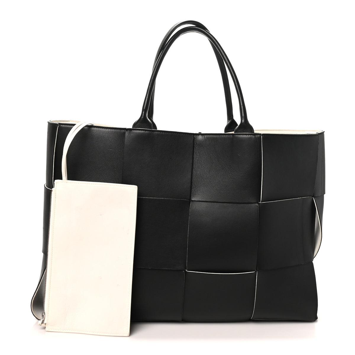 Nappa Maxi Intrecciato Large Arco Tote Black White