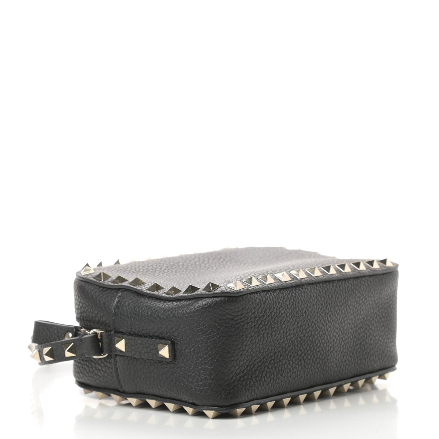 Pebbled Calfskin Rockstud Camera Crossbody Bag Black
