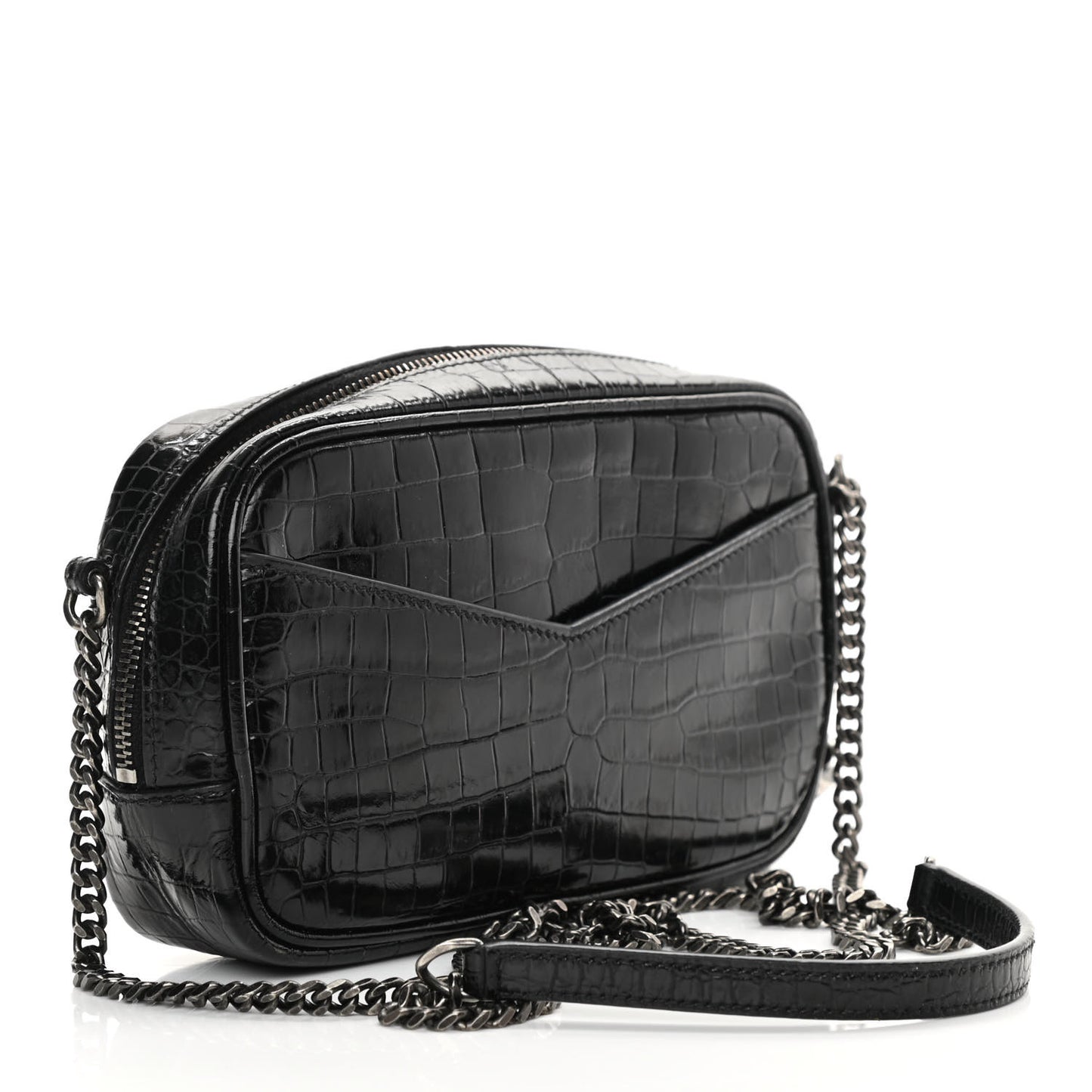 Calfskin Crocodile Embossed Monogram Mini Lou Camera Bag Black