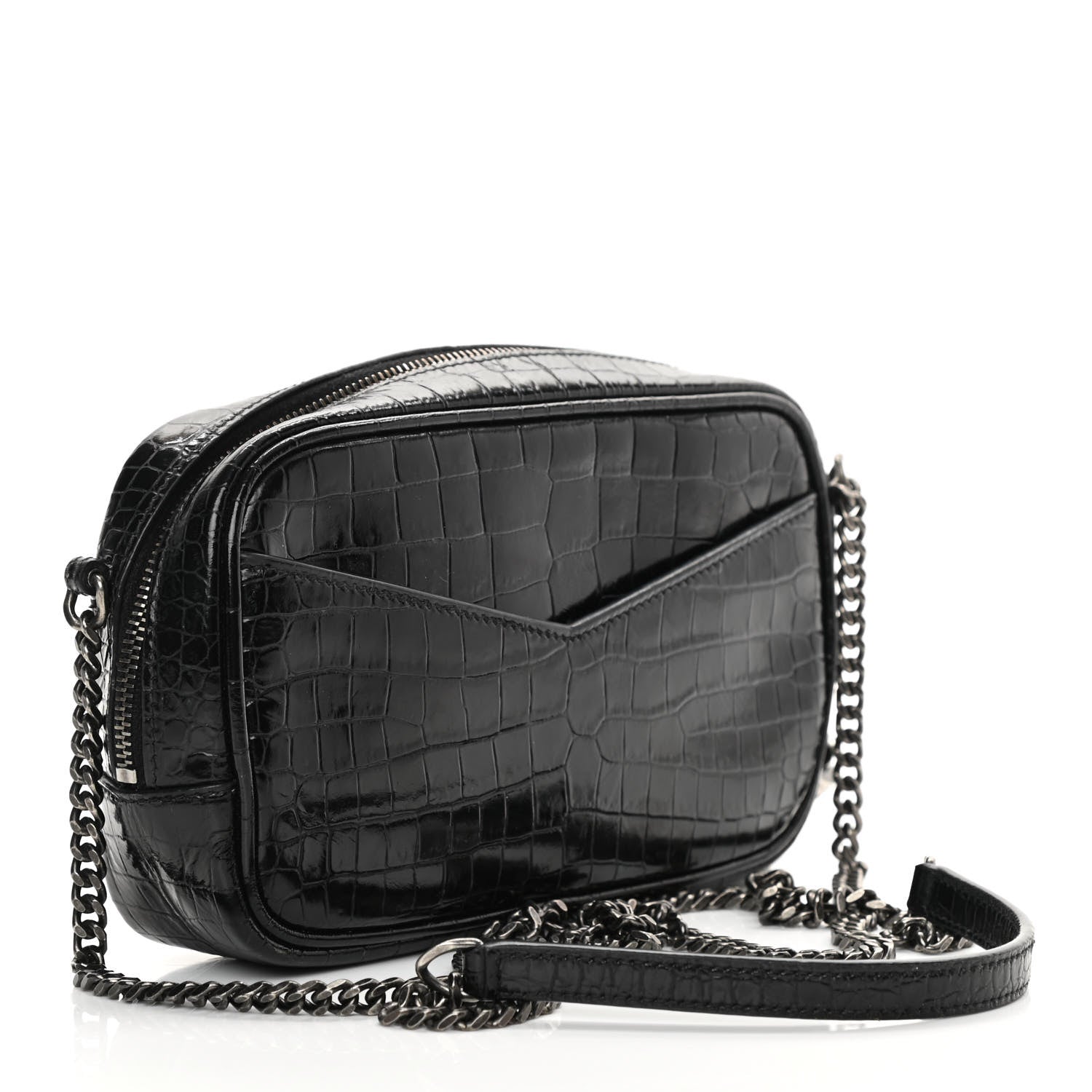 Saint Laurent Calfskin Crocodile Embossed Monogram Mini Lou Camera Bag Black 3 of 15