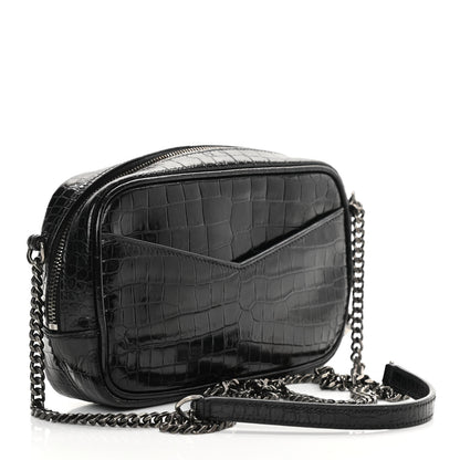 Saint Laurent Calfskin Crocodile Embossed Monogram Mini Lou Camera Bag Black 3 of 15