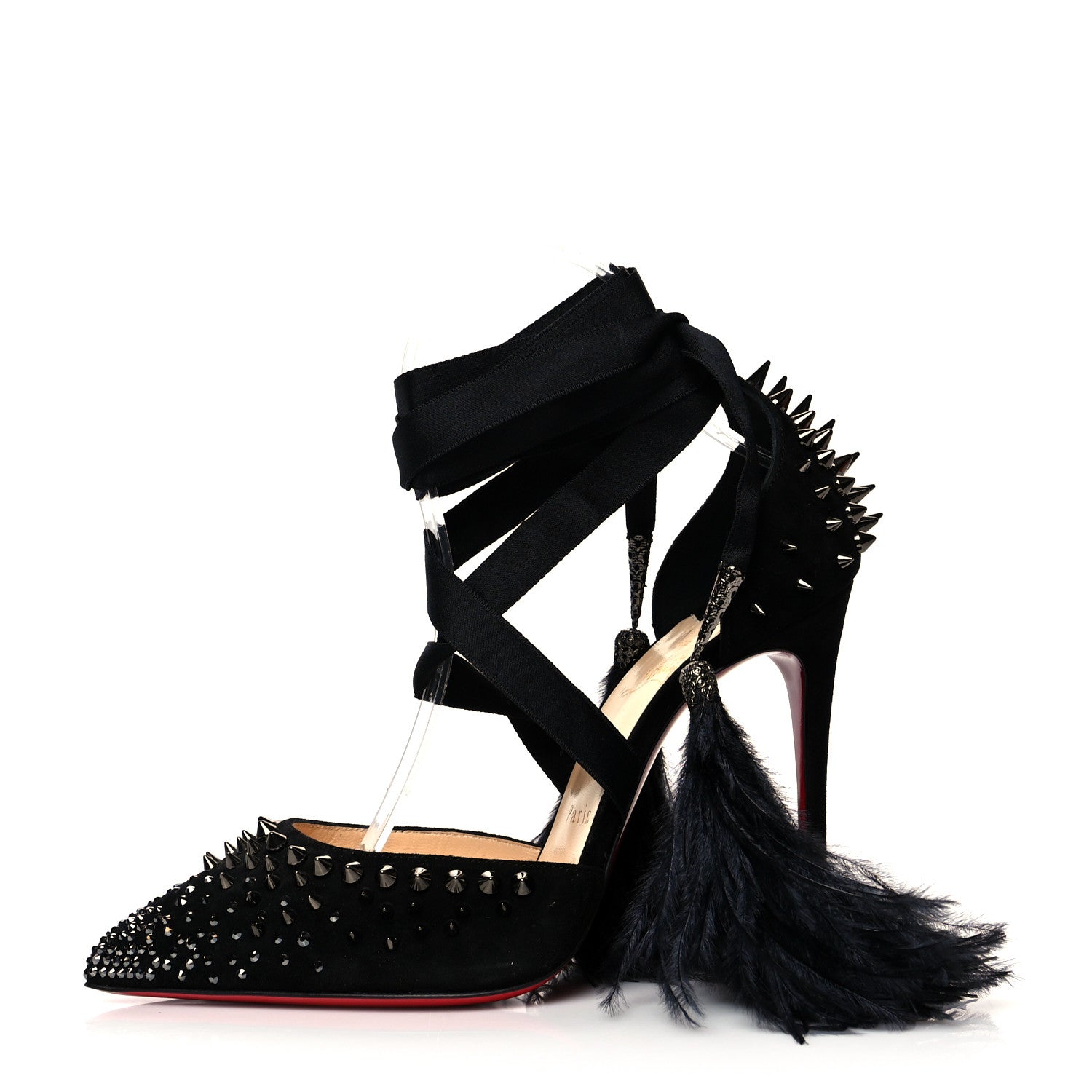 Christian Louboutin Velour Spikes Fairy 100 Pumps 38 Black 1 of 9