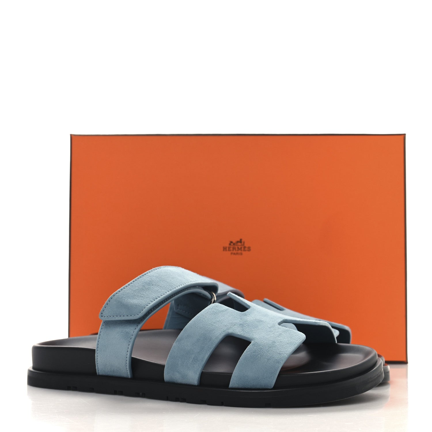 Hermes Suede Goatskin Womens Chypre Sandals 39 Bleu Mineral 10 of 10