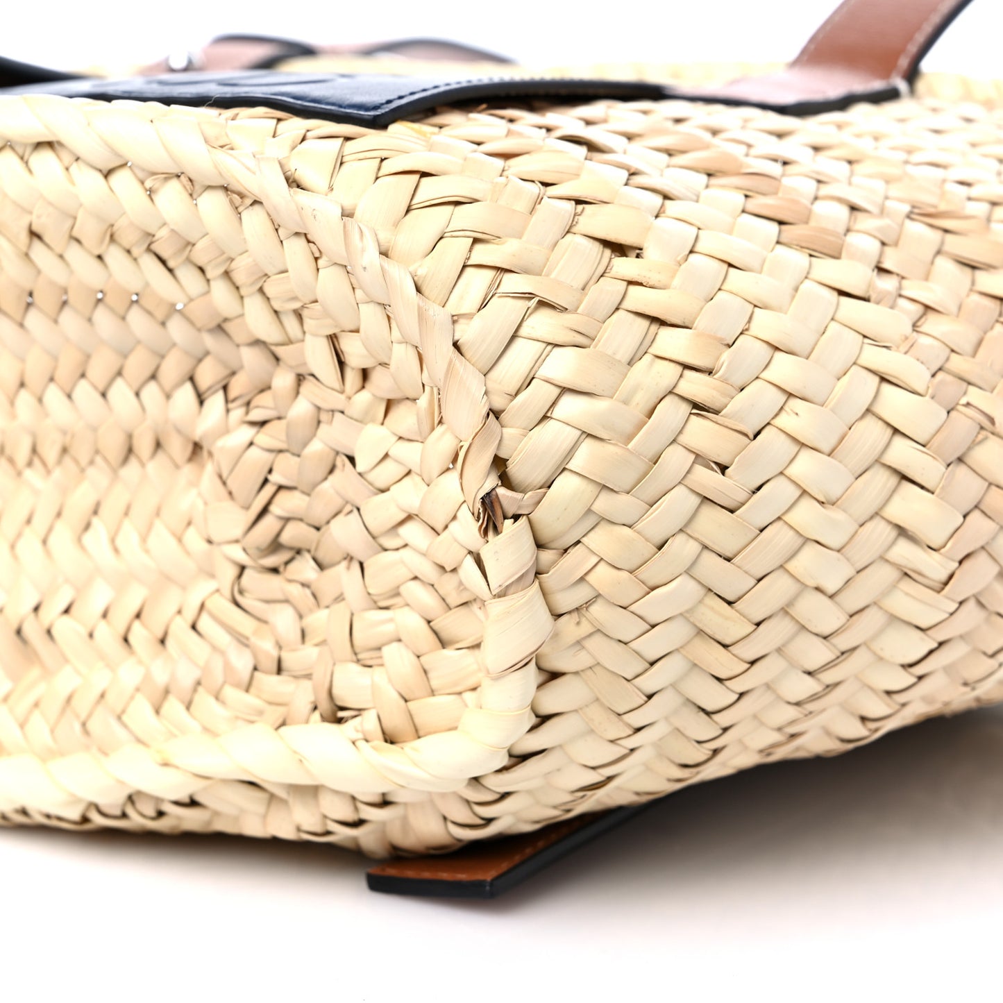 Raffia Small Basket Tote Bag Natural Tan Navy