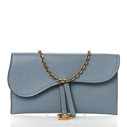 Christian Dior Grained Calfskin Saddle Chain Wallet Pouch Cloud Blue 1 of 13